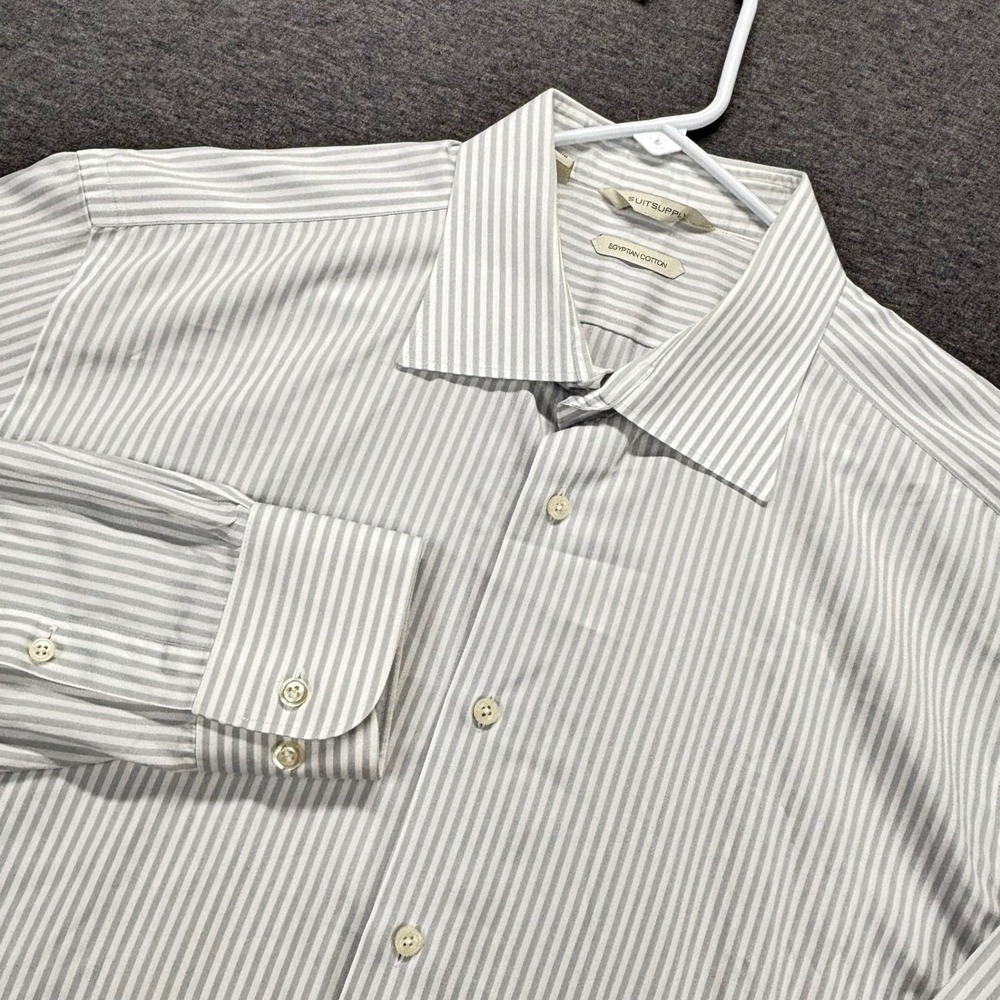 Suitsupply Dress Shirt Mens 17 1/4 Slim Fit Egyptian Cotton Gray Stripe Tailored